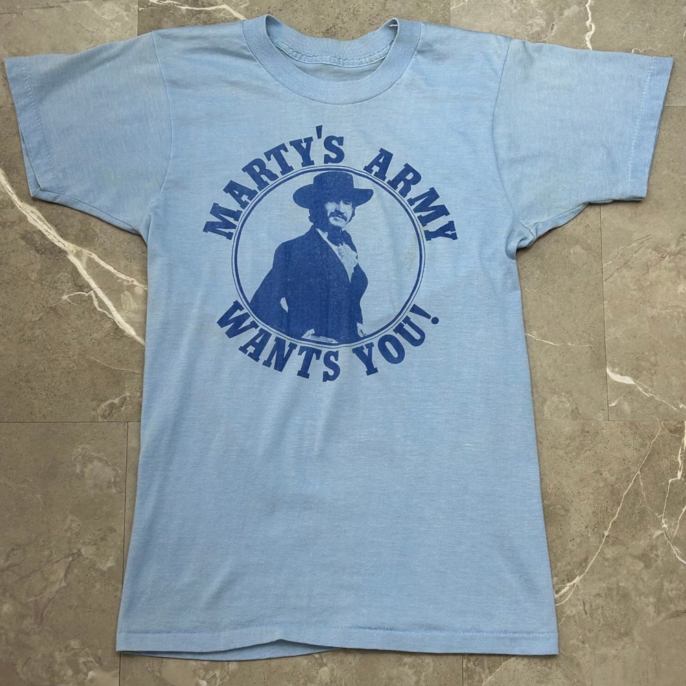 70s Vintage Marty Robbins Graphic Tee Mens Small Martys Army Gunslinger Shirt